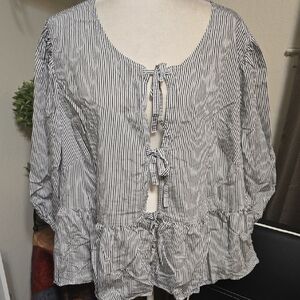 a new day Black and White Striped Blouse